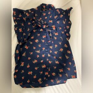 Zara Navy Floral Ribbon Shirt